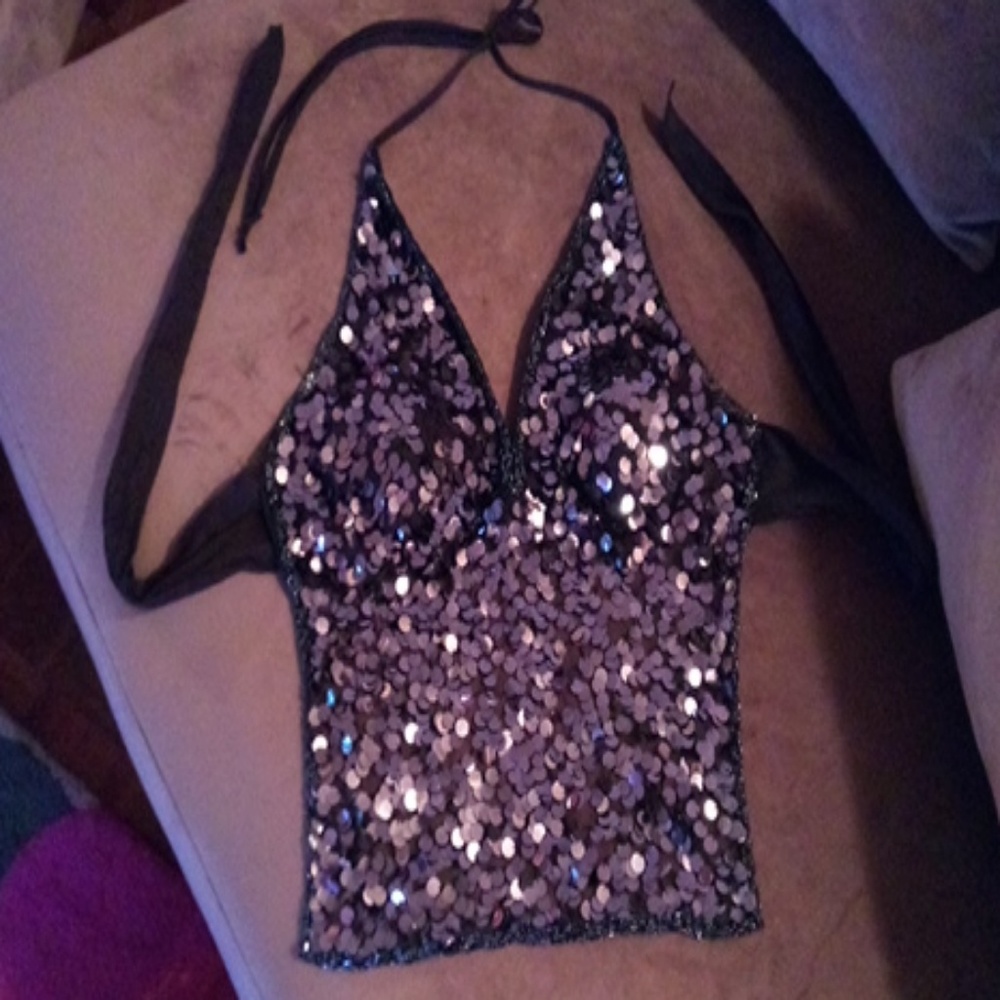 Sequince & beaded halter top